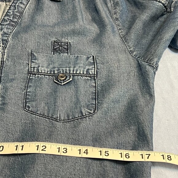 Velvet Heart Denim Shirt Dress Medium Blue Tencel Roll Tab Sleeve Belted Csual - Picture 7 of 9